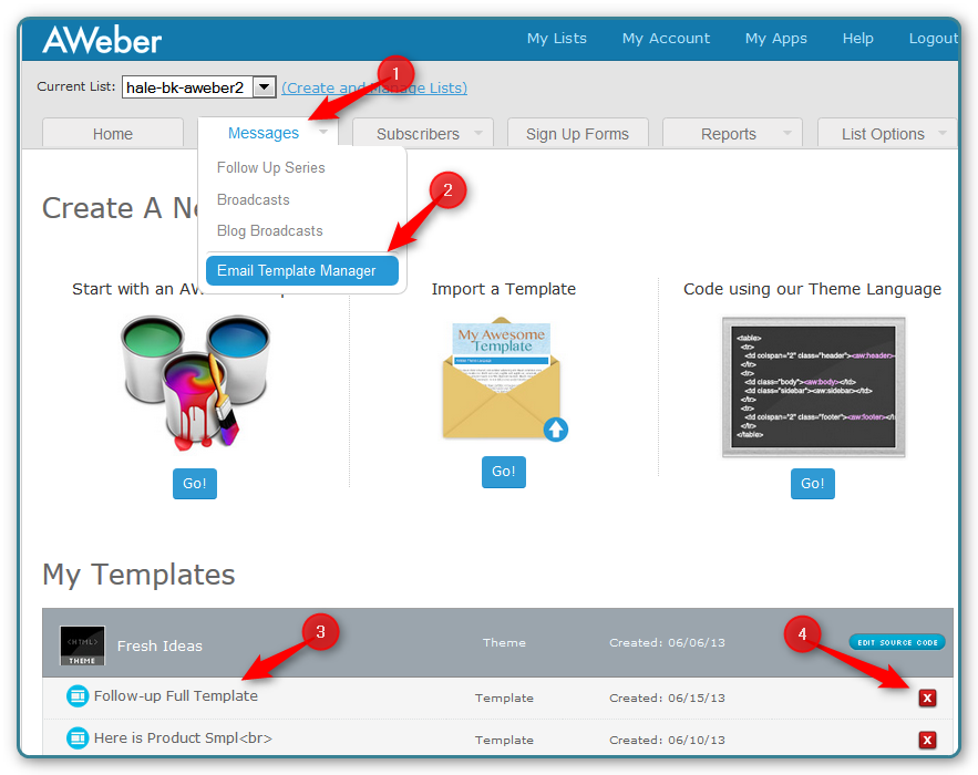 Delete or Edit an Email Template