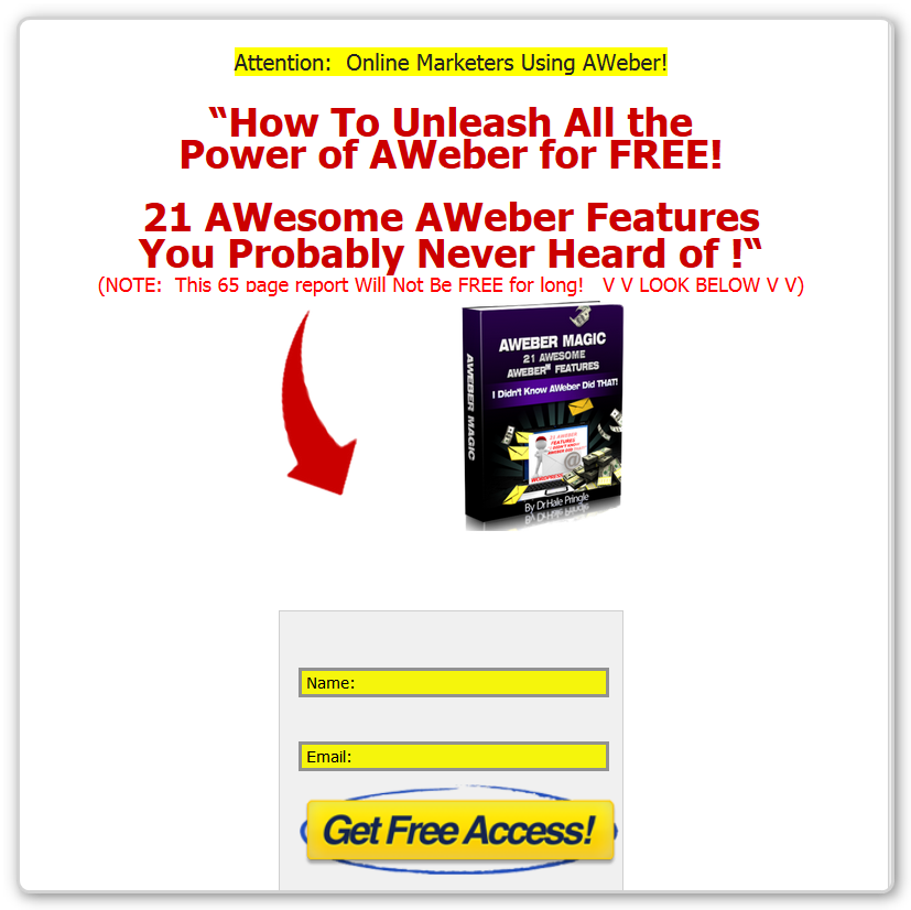 Squeeze Page for AWeber Magic - Free Offer Page - No Blog Header