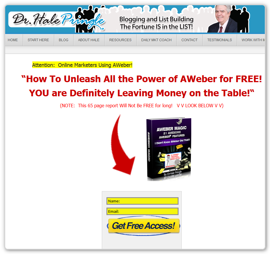 Squeeze Page - AWeber Magic - Free Offer Page - With Blog Header